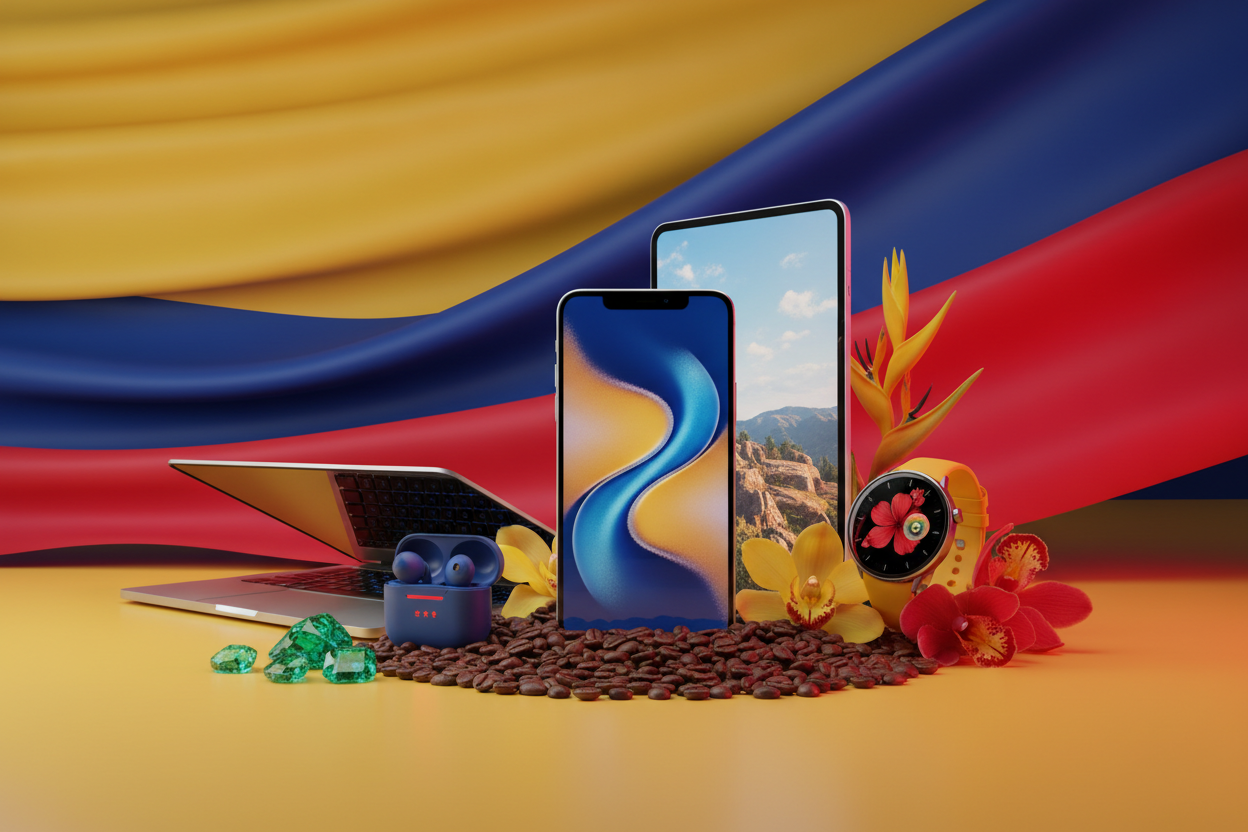 Varios productos tecnologicos, y trata de agregar colores o lo que consideres alusivo a colombia